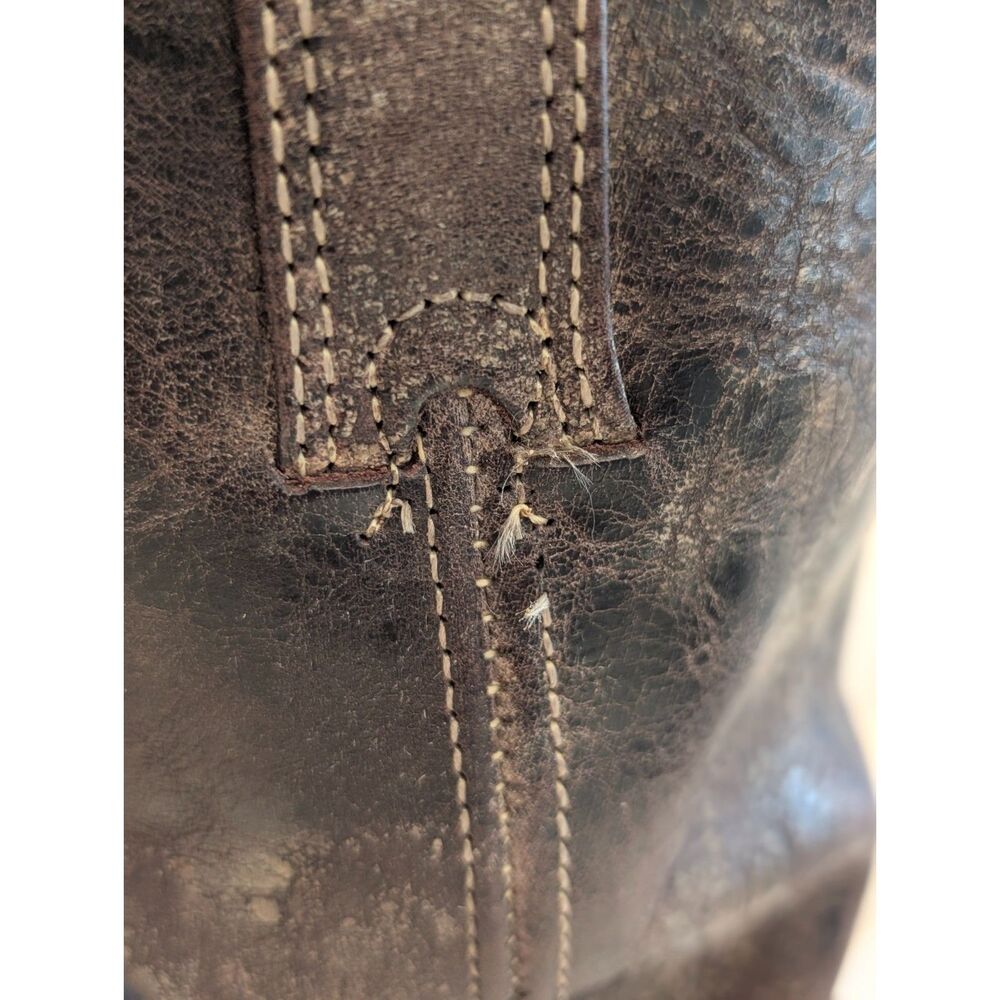 Frye Size 8M Harness 12R Leather Boots Cognac Brown Square Toe Distressed - Picture 9 of 16
